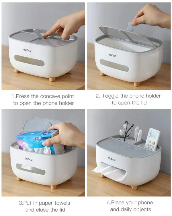 Multifunctional Tissue Box  (With Remote Mobile Glasses And Pen Holder)
