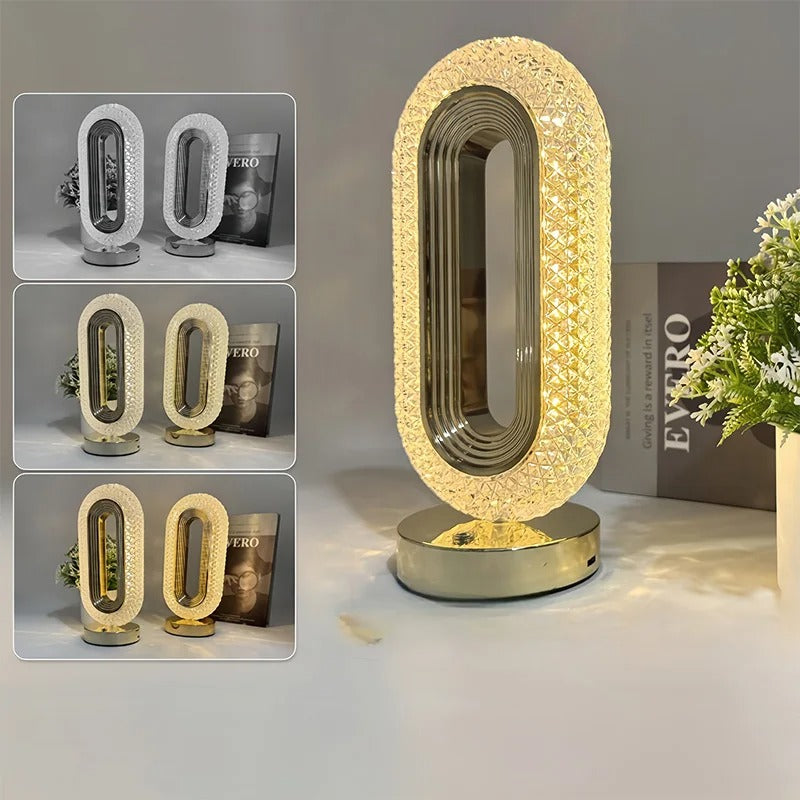 Recharable luxury oval shaped  Crystal table lamp with 3 colour